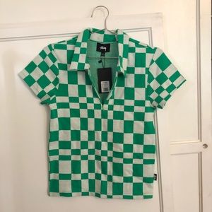 Stussy collared checkered top green